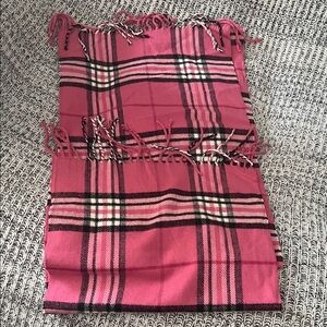 Pink Plaid Scarf with Fringe